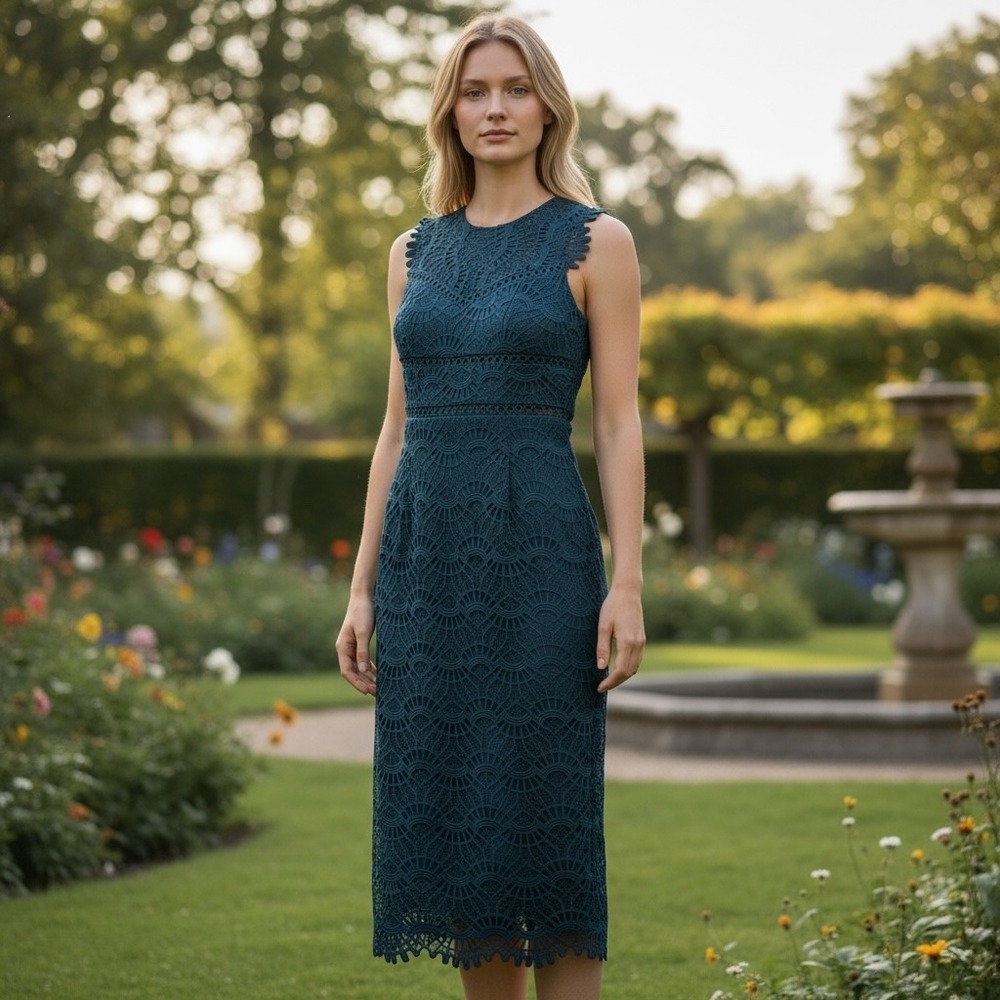 Bardot Mariano Lace Sheath Dress classic cocktail elegant teal‎ 90s Y2K sz 6